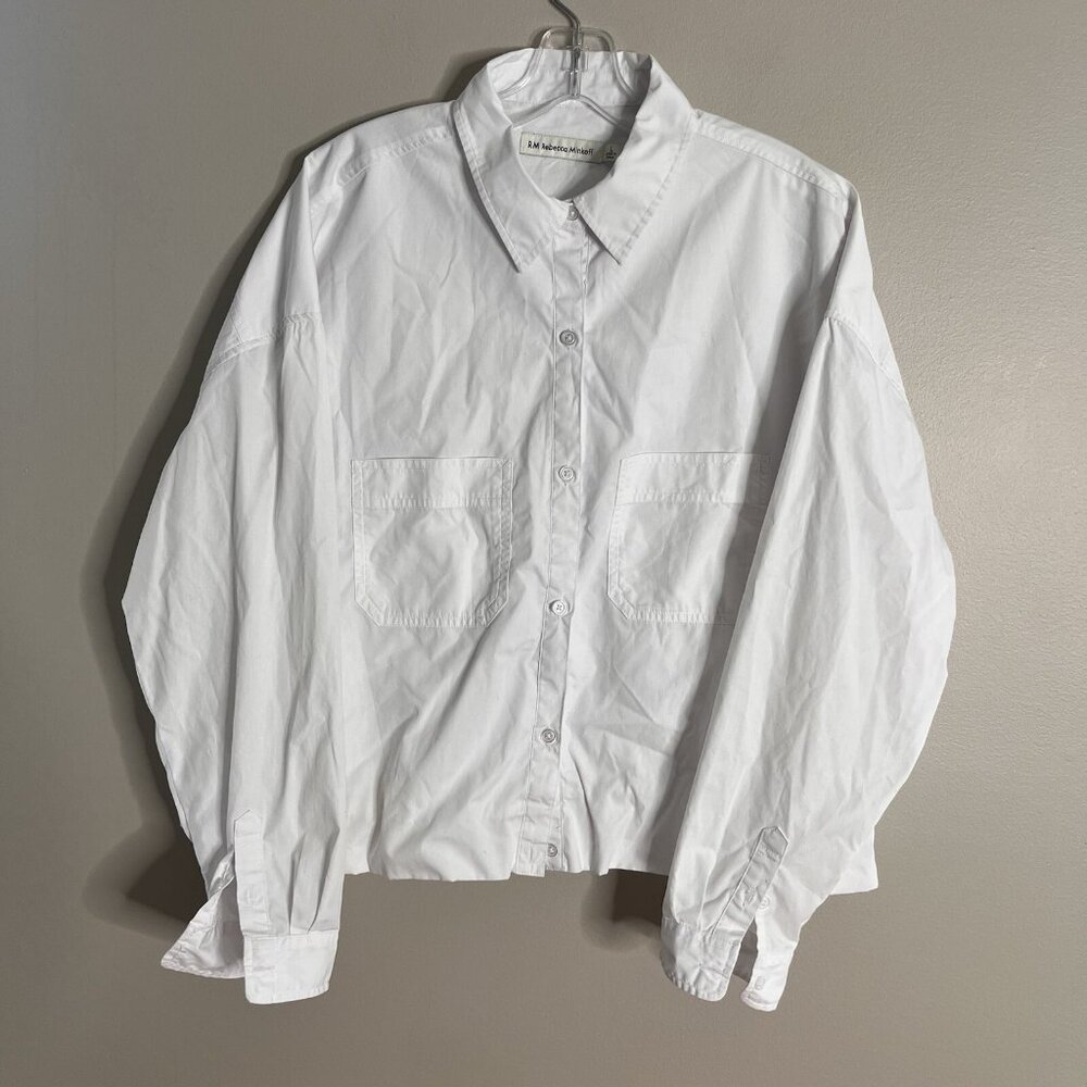 RM Rebecca Minkoff Boxy Button Down Shirt White Large